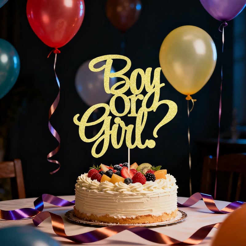 Auteby Boy or Girl Cake Topper - Glitter Baby Shower Party Decorations Supplies (Gold) - Image 3